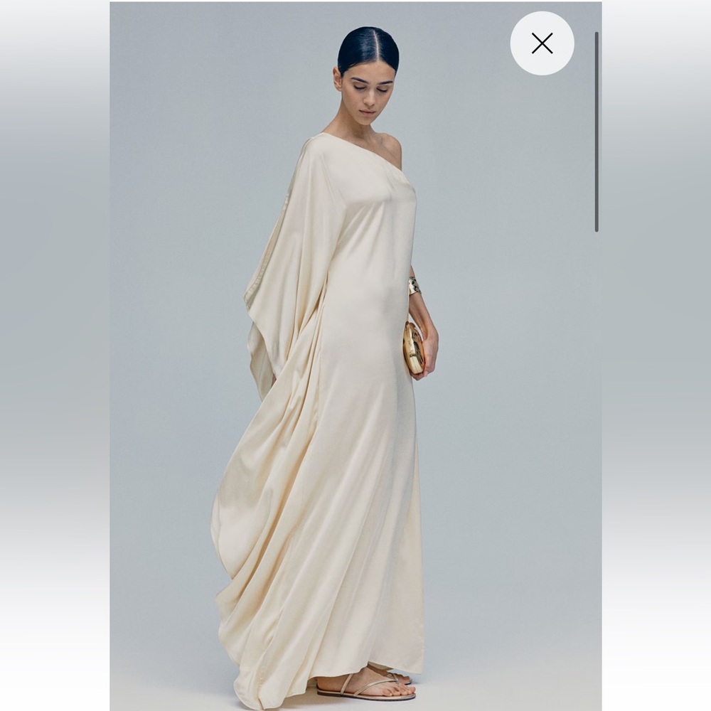 H&M ONE-SHOULDER CAPE-SLEEVE DRESS